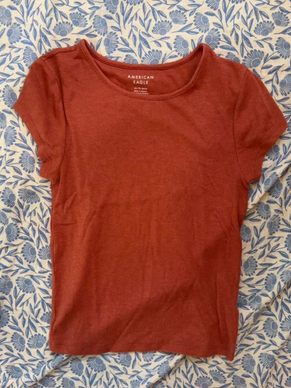 American Eagle Outfitters Women's Ribbed Short-Sleeve Top — Rust